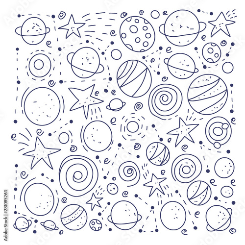 Space objects and symbols set. Vector illustration