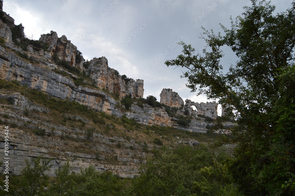 Set of Natural Calcareous Structures that are part of a karst complex of the Ebro River Canyon passing through Orbaneja del Castillo. August 28, 2013. Orbaneja Del Castillo, Burgos, Spain.