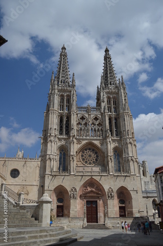 Wonderful Main Facade Of The Cathedral In Burgos. August 28, 2013. Burgos, Castilla Leon, Spain. Vacation Nature Street Photography.