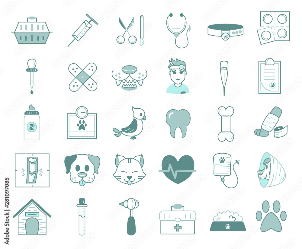 Set Of Cartoon Veterinary Emoji Icons Isolated Set Of Cartoon Veterinary Emoji Icons Isolated