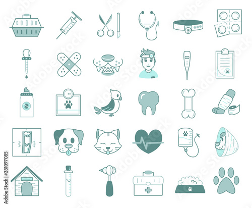 Set Of Cartoon Veterinary Emoji Icons Isolated