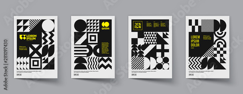 Minimal geometric posters set. Trendy design. Eps10 vector.