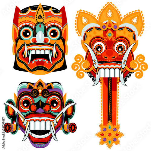 Traditional ritual Barong Masks (panther-like creature). Bali, Indonesia.