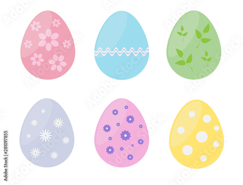 Easter eggs set in pastel tones color on white background