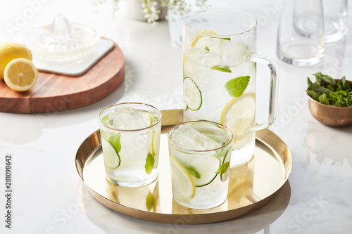 Healthy cucumber water with mint. photo