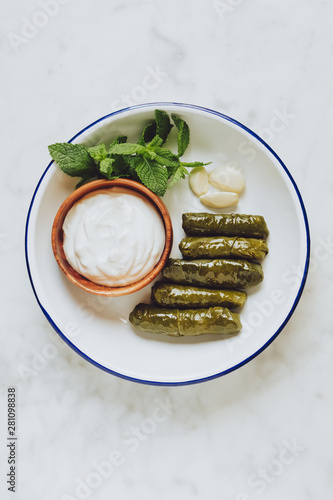 Stuffed vine leaves with rice and spice photo