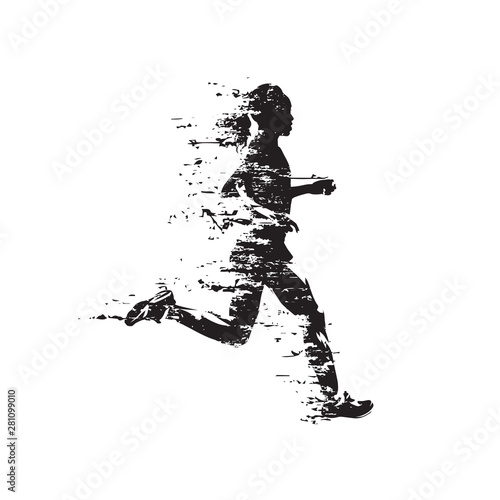 Running woman, abstract isolated vector silhouette. Side view