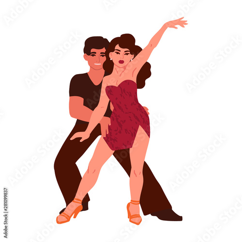A man and a woman are dancing salsa. Characters isolated on white background. Vector illustration