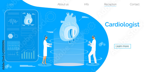 Health concept of cardiologist, heart, hypotension and hypertension disease. Symptoms and prevention blood pressure health or healthy vector illustration, it is landing page, website, app, banner.