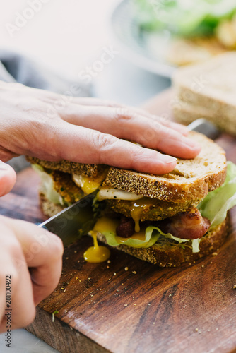 Cutting a BLT in half