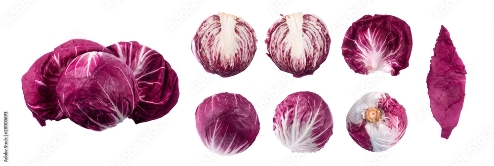 red radicchio set isolated on white background red radicchio set isolated on white background