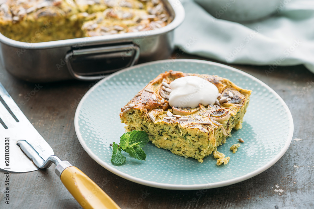 Food: Zucchini casserole with mint and halloumi cheese Food: Zucchini casserole with mint and halloumi cheese