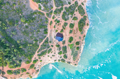 Portugal, Algarve, Lagoa, aerial view of Benagil Cave photo