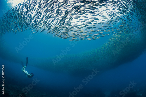 Woman swimming in sea photo