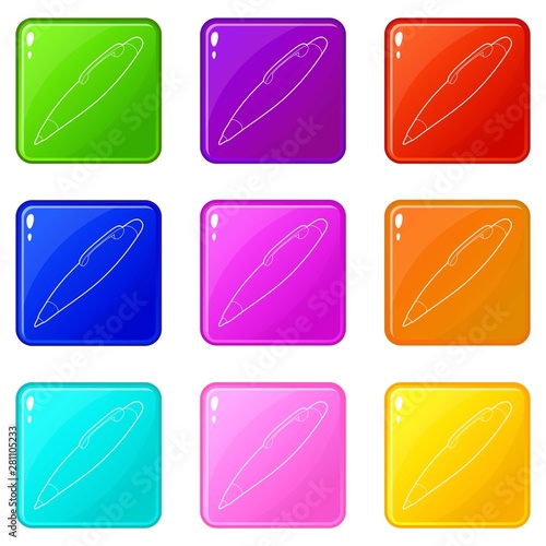 Pen icons set 9 color collection isolated on white for any design