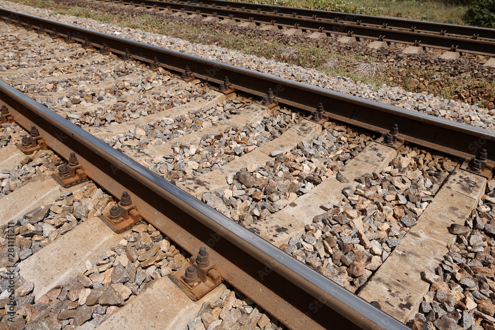 railway rails close view - abstract background, freight transportation concept railway rails close view - abstract background, freight transportation concept