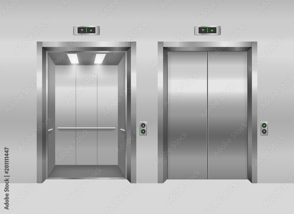 Realistic 3d Detailed Elevator with Opened and Closed Doors. Vector Realistic 3d Detailed Elevator with Opened and Closed Doors. Vector