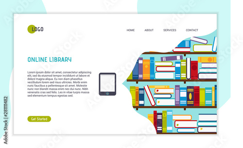 Landing page template of Online Library illustration concept. Flat design concept of web page design for website and mobile website