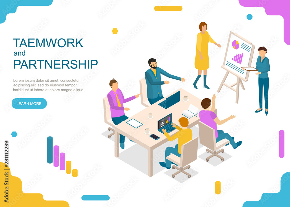 Teamwork and Partnership Concept Landing Web Page Template. Vector