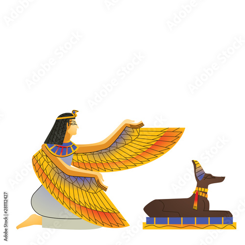 Ancient Egypt wall art or mural element cartoon vector