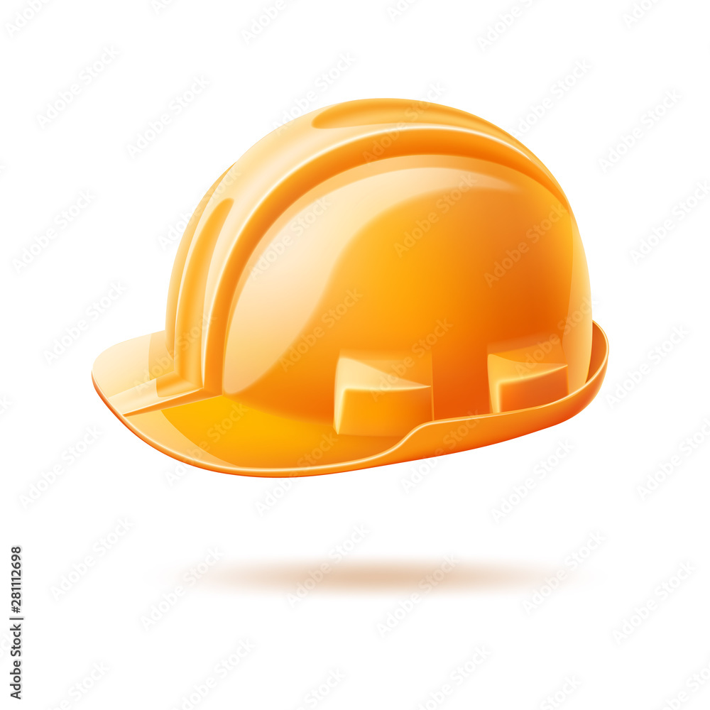 Realistic yellow hard hat. 3d helmet for construction workers, engineers and industrial employees. Labour day symbol. Safety helmet for contractors. Bricklayers and masonry equipment. Realistic yellow hard hat. 3d helmet for construction workers, engineers and industrial employees. Labour day symbol. Safety helmet for contractors. Bricklayers and masonry equipment.