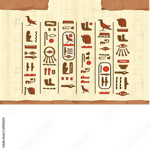 Ancient Egypt papyrus frame or border with hieroglyphs cartoon vector. Egyptian culture symbol, unfolded blank ancient paper to store information, isolated on white background
