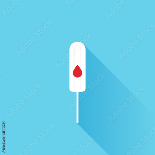 Tampon with long shadow. Female's hygiene product. Menstruation concept. Vector illustration, flat design