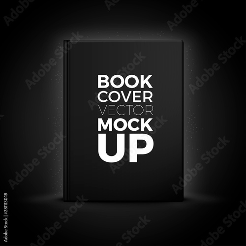 Vector 3d realistic hard cover book isolated on black background. Luxury mock-up for product package branding.