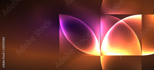 Neon glowing techno lines, hi-tech futuristic abstract background. Template with abstract shapes in dark space