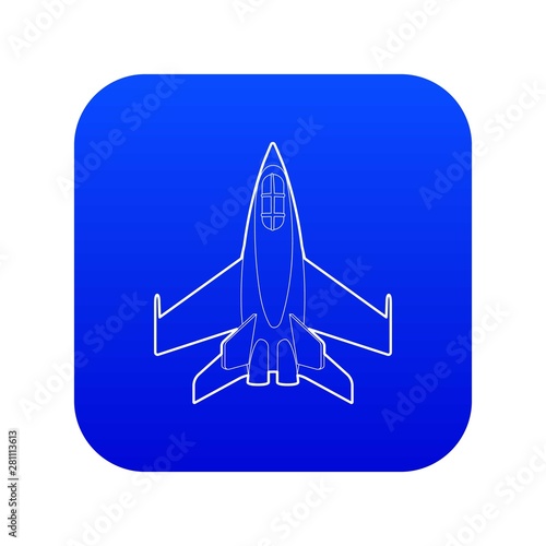 Military jet icon blue vector isolated on white background