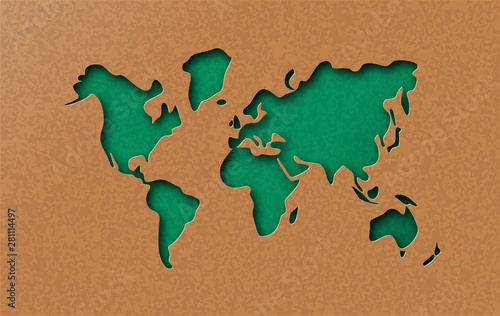 Green eco earth world map in paper cut style