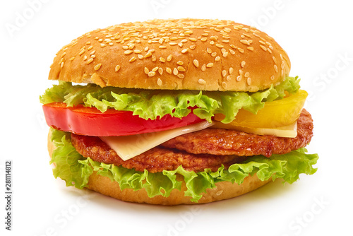 Fresh tasty burger, american hamburger, fastfood, isolated on white background