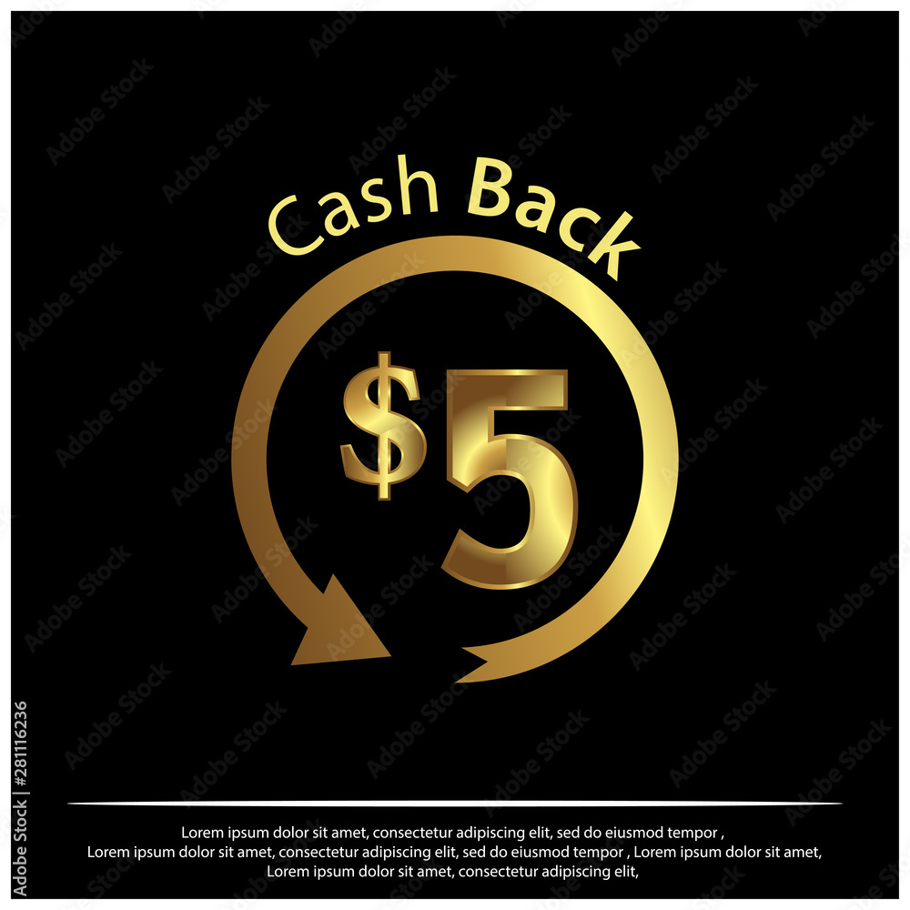 Cashback icon, gold icon. Vector Illustration on black background Cashback icon, gold icon. Vector Illustration on black background