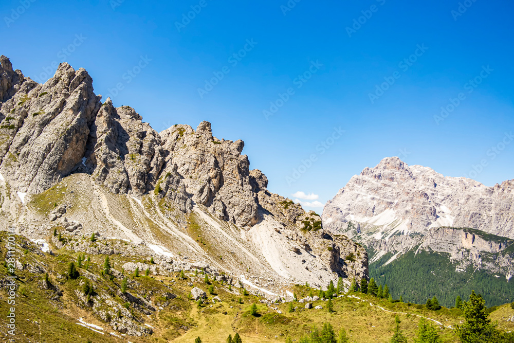 View over the mountains at the Fratelli Fonda Savio refuge, Belluno - Italy