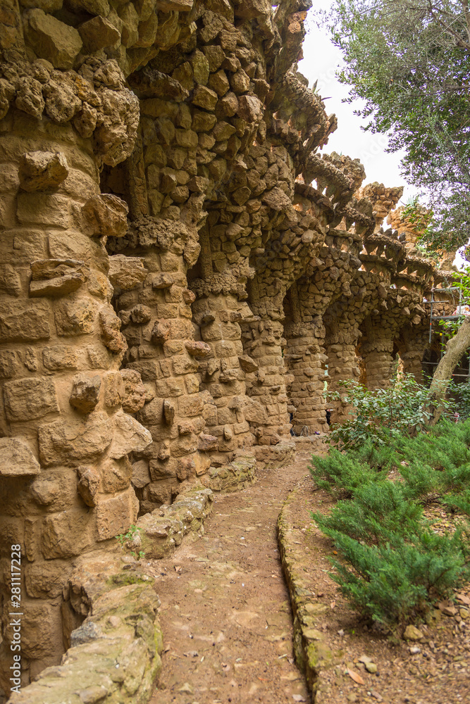 Stone columns in Park Guell, Barcelona, Spain. Stone columns in Park Guell, Barcelona, Spain.
