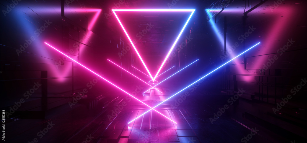 Triangle Shaped Neon Glowing Laser Purple Blue Futuristic Sci Fi Modern Retro Alien Spaceship Mothership Studio Corridor Tunnel Chip Texture Hi Tech Technology Dark Background 3D Rendering Triangle Shaped Neon Glowing Laser Purple Blue Futuristic Sci Fi Modern Retro Alien Spaceship Mothership Studio Corridor Tunnel Chip Texture Hi Tech Technology Dark Background 3D Rendering