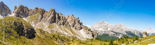 View over the mountains at the Fratelli Fonda Savio refuge, Belluno - Italy