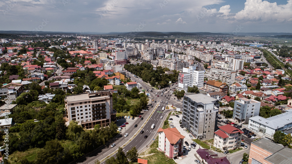 Aerial view of Pitesti, Romania on a sunny day