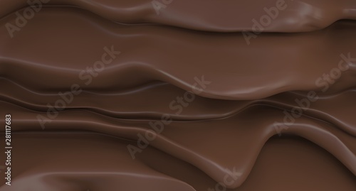 Luxury chocolate background with abstract shapes. The current melted chocolate. Abstract melting wall of brown color. 3D rendering.