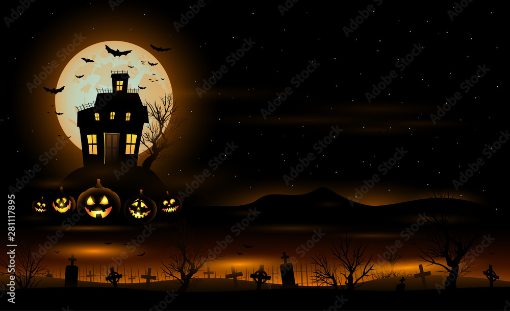Vector Halloween background with haunted house mansion Vector Halloween background with haunted house mansion