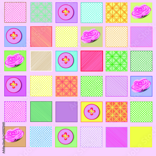 background pattern in scrapbooking style. with rose buttons and patterns