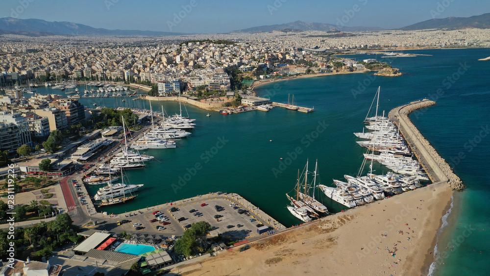 Aerial drone photo of famous Marina and port of Zea in the heart of Piraeus, Attica, Greece