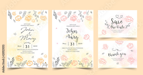 Wedding Invitation  floral invite thank you  rsvp modern card Design.Vector elegant watercolor rustic template