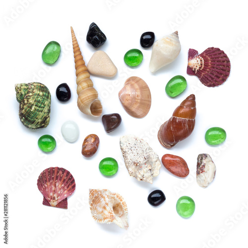 Group of ocean beach objects on white background