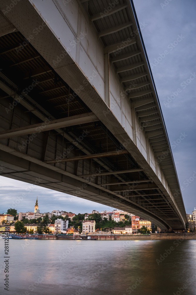 Part of the Belgrade harbour on Sava river at sunset Part of the Belgrade harbour on Sava river at sunset