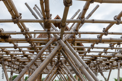 Structure of bamboo huts. Bamboo hut. Bamboo huts for living. The part of the roof is made of bamboo.