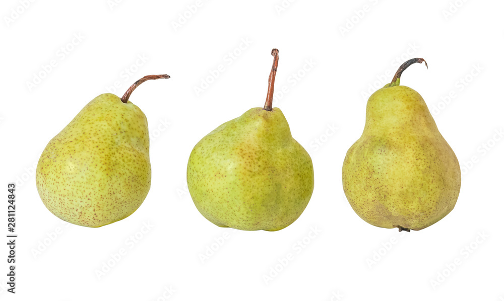 three pakham varietal pears isolated on white three pakham varietal pears isolated on white