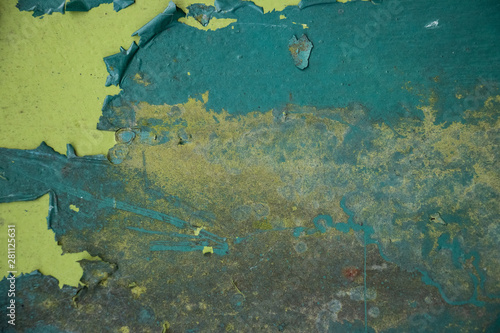 Green grunge worn paint surface ugly vintage background