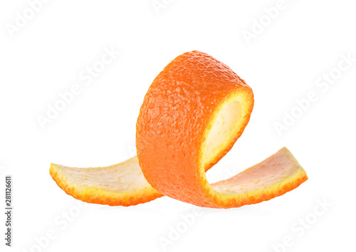 Skin of orange on a white background. Orange peel.