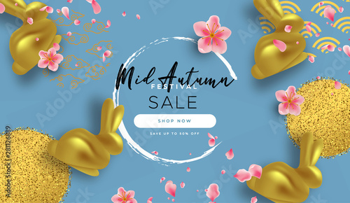Mid autumn festival sale template of gold rabbit